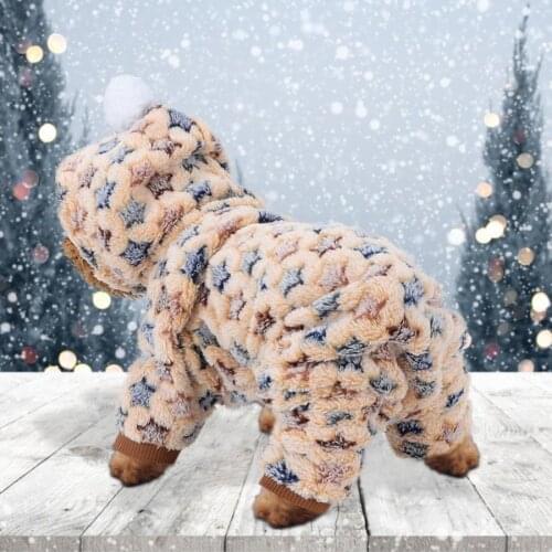 Pet Warm Pajamas Flannel Sandy Beige Pet Jumpsuit Clothes Winter Warm Pajamas Star Costume for Cats Dogs Pet Clothes