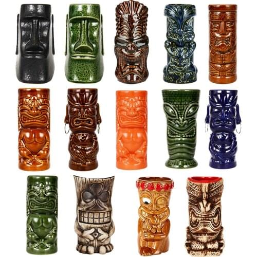 Tiki Mugs Ceramic Drinkware Beverage Mug Wine Mug Exotic Cocktail Glasses Hawaiian Party Barware Cocktail Mugs