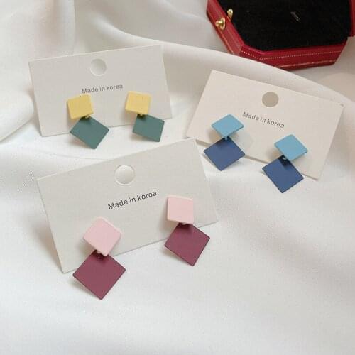 Retro Cold Wind Earrings Geometric Rhinestone Stitching Ear Stud Fashion Temperament Hit Color Wild Earring Women Jewelry