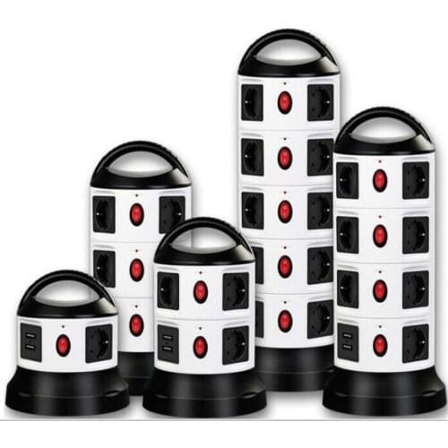 PLYMOTON EU Plug Vertical Power Strip Surge Protector Multiple Sockets USB 3/7/11/15/19 AC Outlets Extension Cable Adaptor