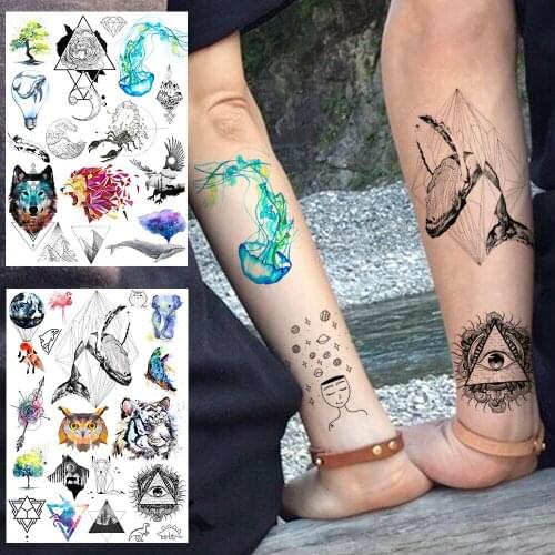 Small Size Temporayr Tattoos Sticker For Kids Geometric Whale Mountain Wolf Tatoos Realistic Fake Waterproof Animal Tatoo Paper