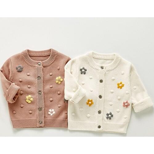 Baby Girls Embroider Floral Cardigan Knitted Sweater Coat Clothing 2021 Autumn Baby Boys Long Sleeve Children Outwear Knit Coat