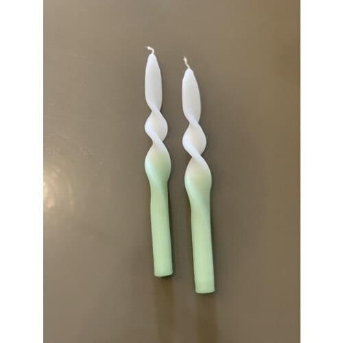 Mysterious Home 2li Set White-Mint Green Color Cascading Twist Knot Candlestick Candle