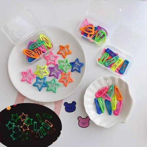 Glow In The Dark Star Water Drop Hairpin Candy Color BB Snap Clips Luminous Barrettes Girls Hair Grip Kid Headdress Accessories