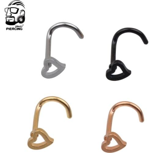 New Product Fashion 20pcs/lot Heart Shape Stainless Steel Nose Studs Hooks Bar Pin Nose Rings Body Piercing Jewelry For Women