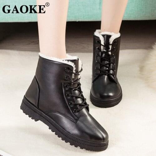 Woman Ankle Snow Boots Woman Winter Shoes Woman Rubber Boots Platform Shoes Woman Warm Plush Lace up Ankle Boots Lady Footwear
