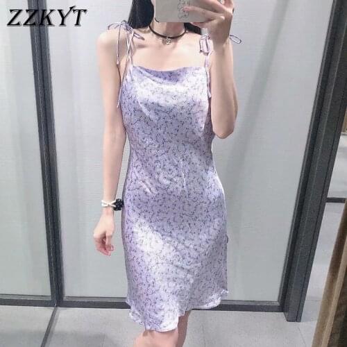 ZZKYT 2021 Women Summer Fashion Sexy Floral Print Thin Straps Mini Dress Vintage Square Collar Sleeveless Female Party Dresses