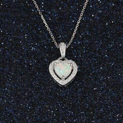 Fashion Necklace Fine Jewelry 925 Sterling Silver Love Heart Opal Pendant Necklaces For Women Luxury Engagement Wedding Jewelry