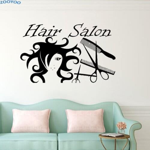 ZOOYOO Creative Hair Salon Wall Sticker Hair Dressing Tools Woman Hair Style Wall Decals Removable Home Decor Decoration
