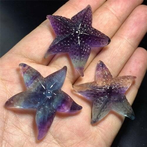 1pcs Natural colored fluorite crystal hand-carved lovely starfish reiki crystal in beautiful colors for Christmas gifts