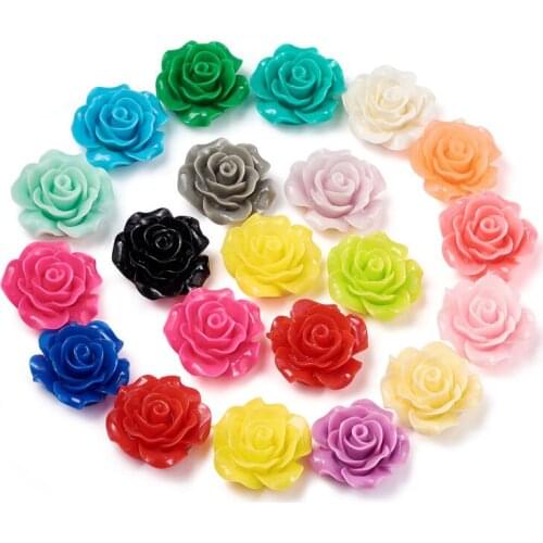 200pcs Mixed Color Colorful Flower Rose Resin Cabochons for Jewelry Making DIY Bracelet Necklace Accessories Findings 18~20x9mm