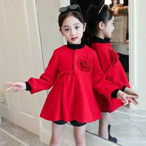 2019 girls wool coat kids clothes children clothing Christmas new year woolen blends cashmere Girls winter coats 2 colors 3-14Y