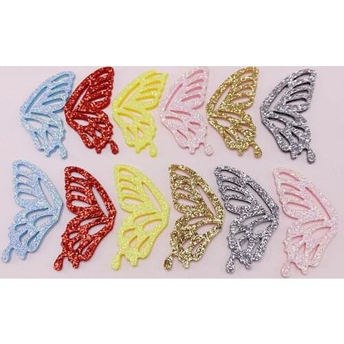 30pcs 50/45mm Piercing Glitter Butterfly Sparkling Patches Appliques Newborn Baby Girl Headbands Felt for Crafts