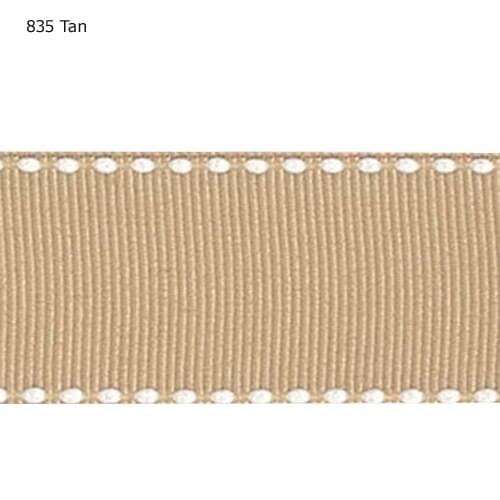 7/8" inch 22mm wide white edge stitch Tan ribbon