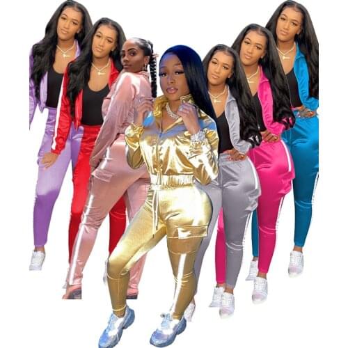 Adogirl Casual Women Reflective Stripe Two Pieces Set Long Sleeve Zipper Jacket Jogger Pants Suit Fashion Women Set Tracksuits