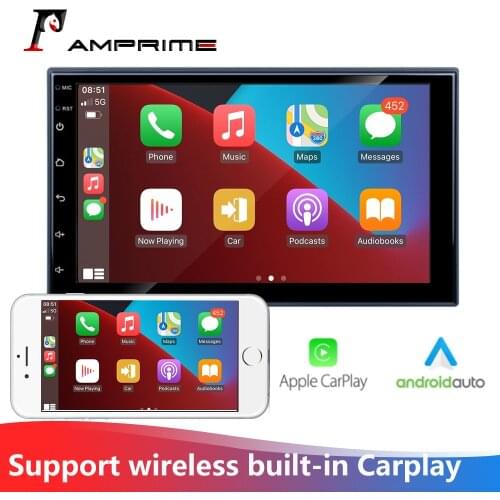 AMPrime 2din Android Auto Car Radio Apple Wireless Carplay Multimedia Player Stereo Receiever 7 Inch Touch Screen Support Mic