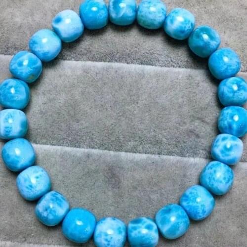 8.5mm Natural Blue Larimar Gemstone Barrel Beads Bracelet Bangle Water Pattern Larimar Women Men Genuine AAAAAA