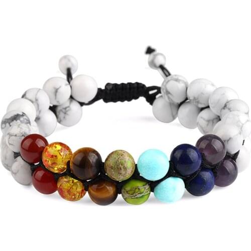 Natural Stone Bracelets Handmade Braided Double 8mm Agate Lava White Howlite Adjustable 7 Colors Energy Beaded Men Bracelet