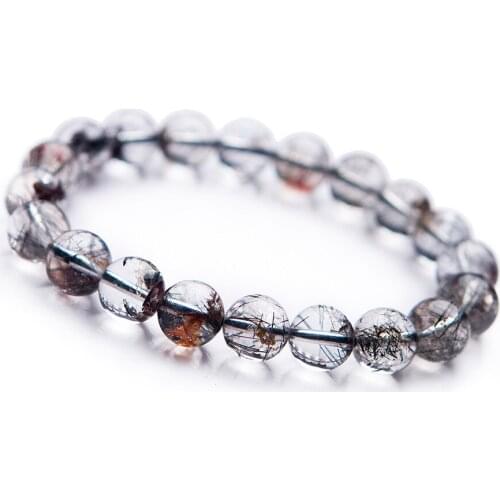 2018 Newly Natural Black Rutilated Quartz Round Crystal Beads Bracelet 10mm Fashion Women Men Crystal Beads Stone Beads Bracelet