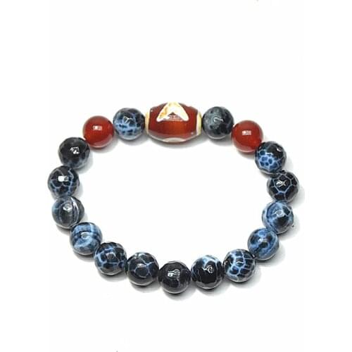 Red Agate Beads DZI Beads Totem Adult DZI Blue Fire Color Cut Onyx Beads Pearl Female Bracelet Amulet Bracelet