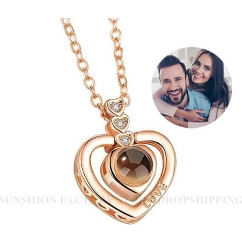 Custom 3 Hearts Photo Projection Necklace fashion Heart Neck Chain Projection Gift For Love