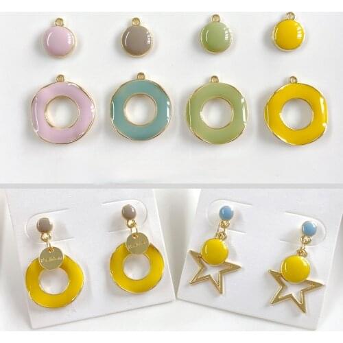 Color Preserving Alloy Drop Oil Wave Ring Single Hanging Round Pendant DIY Earring Accessories