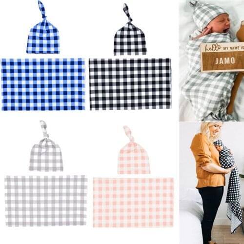 2Pcs Newborn Baby Receiving Blanket+Hat Set Sleeping Swaddle Muslin Wrap Cap Kit Infant Sleepwear Bedding Cocoon Blanket