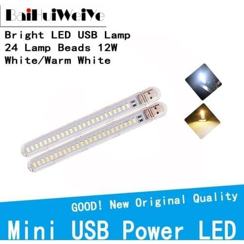 2Pcs Mini USB LED Light Table Lamp Portable Night light 12W 24 Lamp Beads For Power Bank PC Laptop Book Reading Light Warm White