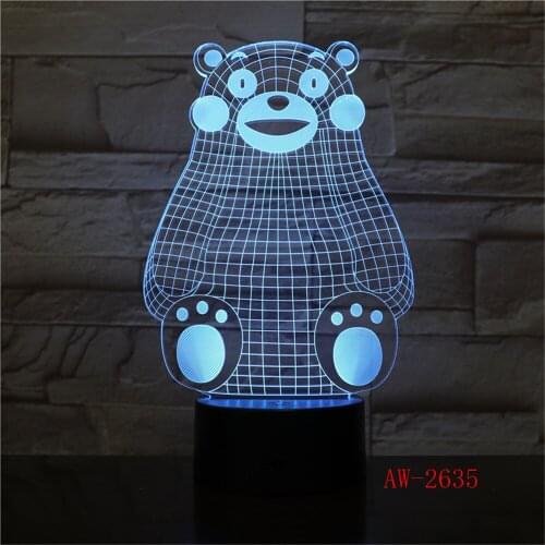 Kumamoto Bear LED 3D Visual Stereo Lamp 7 Colors Changing Indoor Bedroom Night Light Acrylic Desk Lamp Love Birthday