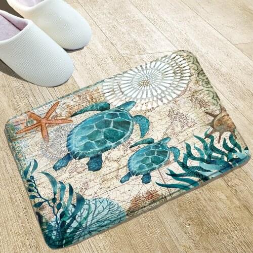 Cartoon Sea Turtle Bath Mats Whale Marine Life Creative Household Goods Doorway Kitchen Bathroom Non-Slip Carpets Can Be Washed