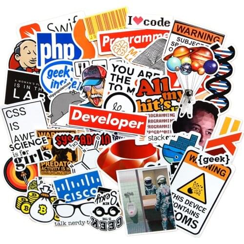 100pcs IT Developer Stickers hacker Programminng Java JS Docker Bitcoin Html Cloud Language APP Logo Car DIY Sticker