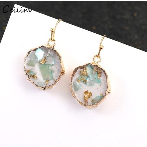 2021 New Round Resin Stone Glass Crystal Earring for Women Fashion Gold Color Small Short Drop Earrings Boho Jewelry