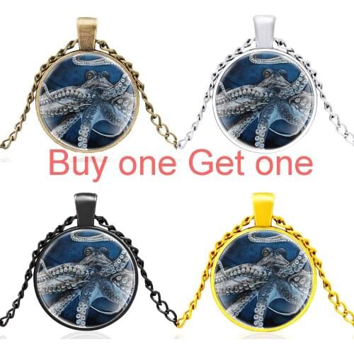 New Arrival Seabed Octopus Glass Dome Pendant Necklace Men Women Black High Quality Jewelry Charm Accessories
