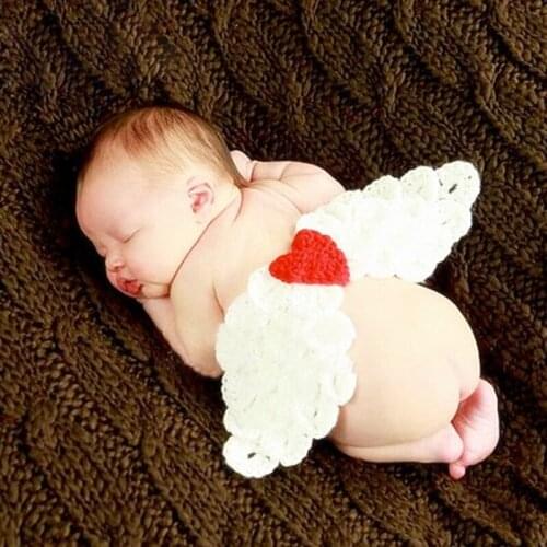 NewBorn Angel Wing Loveing Piece HeartPhoto Props Infant Cotton Warm Handmake Knit Manual Sweater Gift Best Memory Souvenir