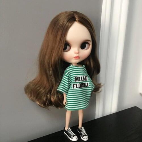 New Handmade Blyth doll clothes Green stripes casual T-shirt for azone ob24 27 pullip Doll Accessories clothing for barbie doll