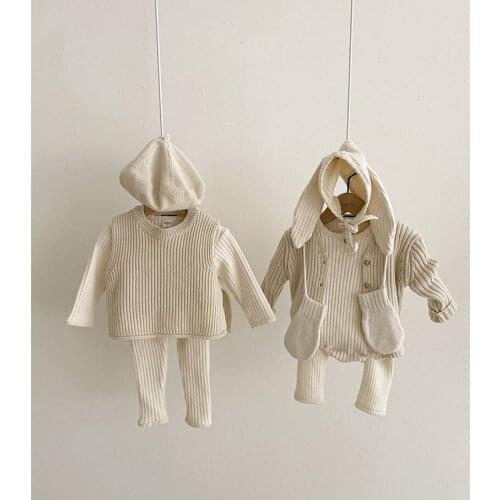 Autumn Winter Baby Boys And Girls Clothes Set Ribbed Sweater Bottom Shirts with Pants Suit casual Children Clothing 2 Piece Set