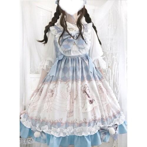 Princess tea party sweet lolita dress vintage lace bowknot cute printing victorian dress kawaii girl gothic lolita op loli cos