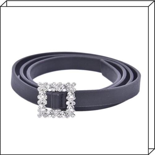 Square Buckle Inlaid Rhinestone Belt Womens Fashion Leather Wild Solid Color Belt Alloy Decoration Sweet Style Belt Women