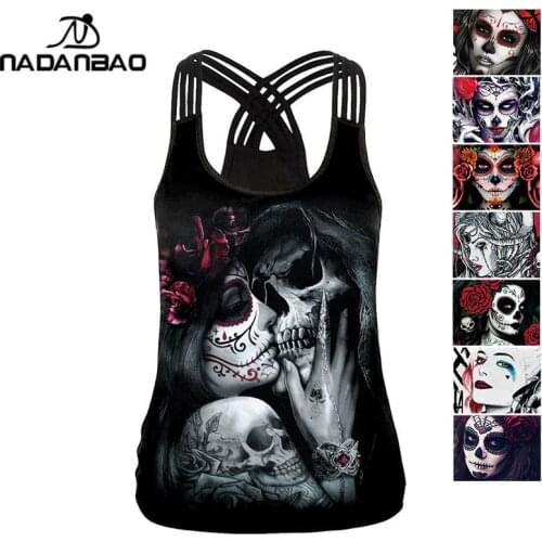 NADANBAO Sexy Hollow Out Women Tank Tops Backless Female Streetwear Purim Tops 3D Print Rose Vest Sleeveless Fitness Clothes