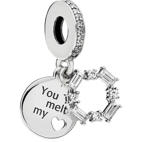 Genuine 925 Sterling Silver Bead Ice Carving Pendant Charm, Clear Cz Fit Women Pan Bracelet & Necklace Diy Jewelry