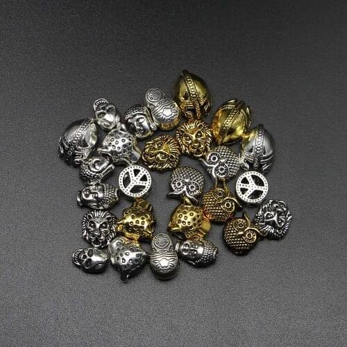 10pcs/lot Antique Gold Sliver Beads Gladiatus Owl Doll Skull Loose Spacer Beads Handmade For Bracelet Jewelry Making Finding