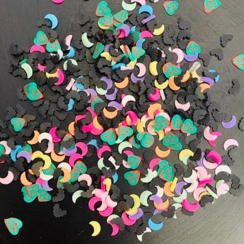100g Halloween Mixed Moon Bat Polymer Clay Sprinkles Soft Pottery Cutter for Decoration DIY Crafts