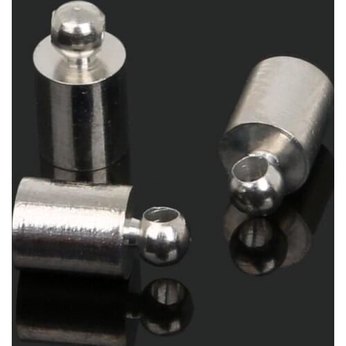 100pcs/lot 5x9mm Rhodium Plated Hole size 4mm Round Leather Cord Iron End caps End clasps DIY Jewelry Findings