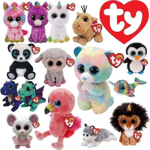 15cm Ty Beanie Stuffed Plush Animals Doll Unicorn Fox Bat Penguin Big Eye Soft Toys Girl Birthday Gift