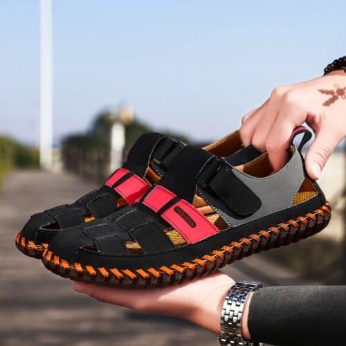 2021 Summer Mens Leather Sandals Brand Fashion Casual Handmade Sandals Outdoor Sport Beach Sandals