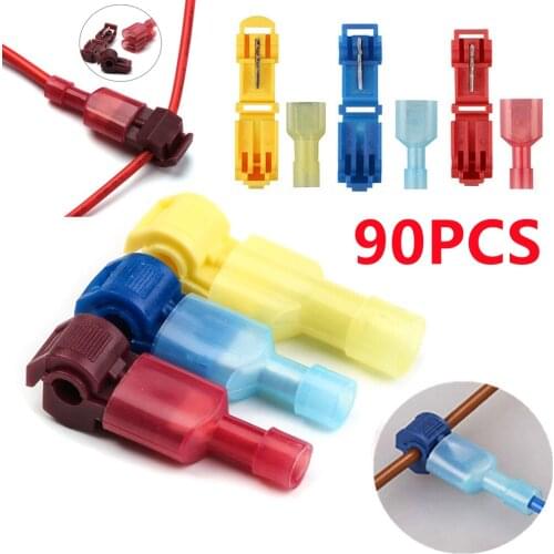 30/60/90PCS T-Tap Electrical Wire Connector Self-Stripping Quick Splice Crimp Terminals Insulated Male Quick Disconnect Terminal
