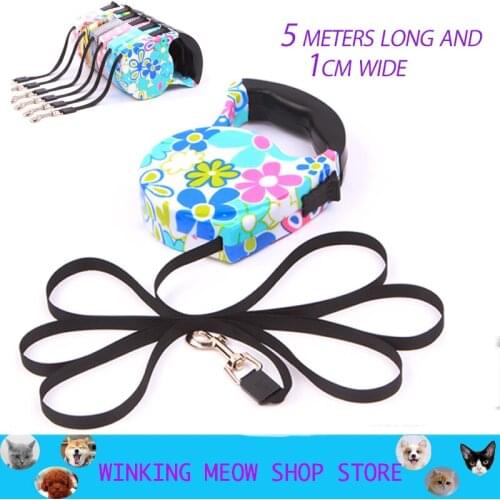 5m Retractable Dog Leash 9 Colors Fashion Printed Puppy Auto Traction Rope Nylon Walking Leash for Small Dogs Cats Pet Leads