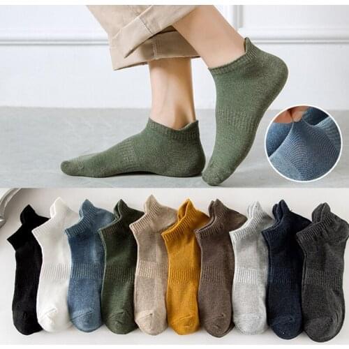 Mens Summer Thin Breathable Mesh Docks Ear Protection Ankle Sports Cotton Socks Sweat-Absorbent Solid Color Boat Socks 5 Pairs