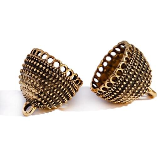 5PCS/Lot Ethnic Gold Alloy Bell Jewelry Accessory For Making Earrings Retro Silver Color Flower Carved Earring Accessories