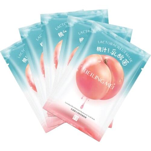 5pcs/lot Peach Lactobacillus Hydrated Hyaluronic Acid Mask Yoghurt Lactic Acid Facial Mask Moisturizing Rejuvenation Skin Care